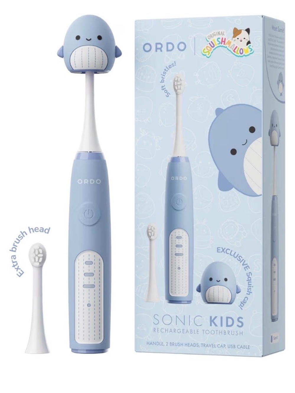 Squishmallows Kids Sonic Rechargeable Toothbrush - Light Blue & White